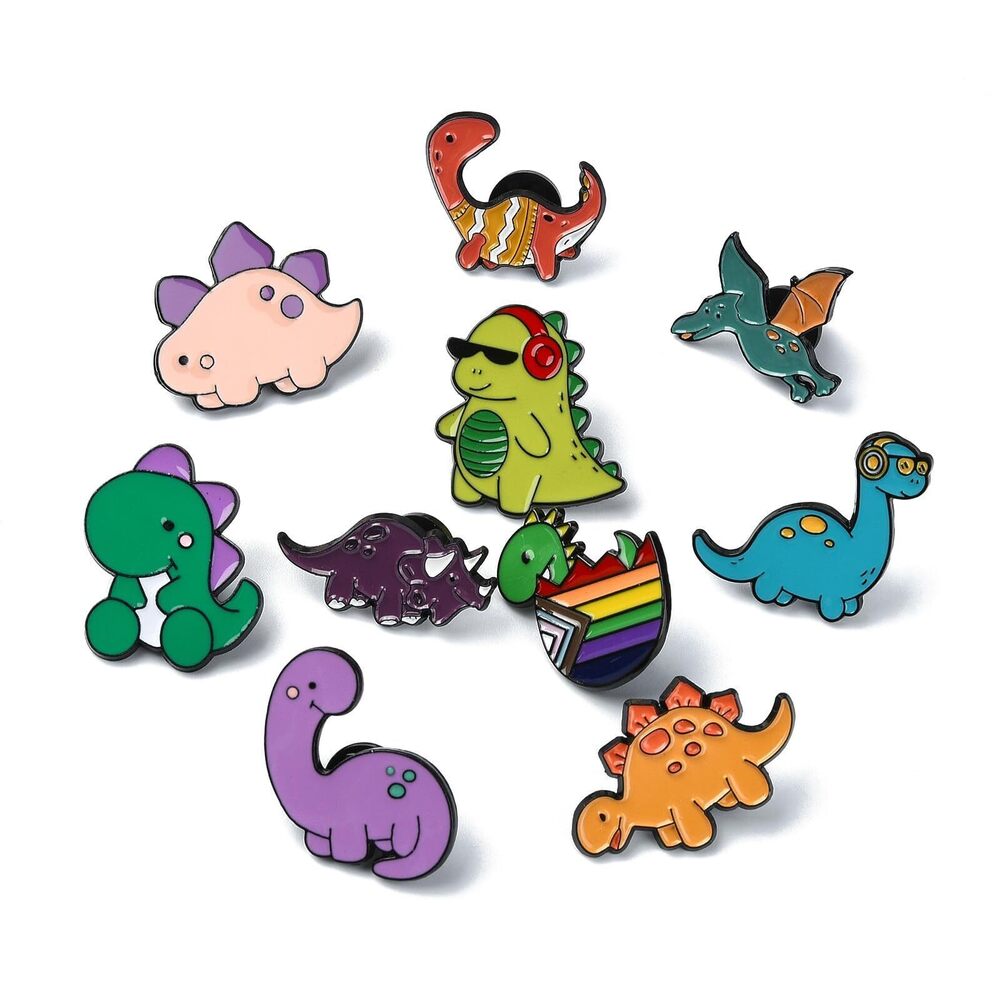 2877 10pcs 10 Styles Cute Dinosaur Brooch Kawaii Cartoon Enamel Lapel Pins